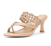 Coutgo Womens Low Kitten Heel Sandals Open Toe Ankle Strap Thong Slides Backless Slip on Dress Shoes