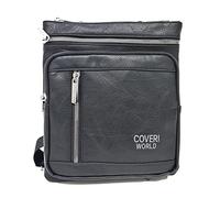 COVERI COLLECTION Umhängetasche aus Kunstleder, mehrere Taschen, geräumig, Vintage-Schultertasche, Reißverschluss, Tablet-Halter, Farbe: Schwarz, Art.5500, Maße 24 x 20 x 3 cm, Schwarz , 24 x 20 x 3