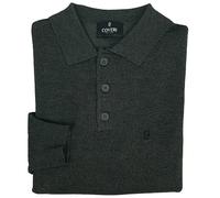 Coveri Herren-Poloshirt mit 3 Knöpfen, klassisch, einfarbig, elegant, lange Ärmel, dunkelgrau, Large