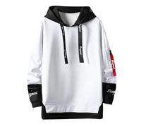 Covisoty Hoodie Herren Pullover Langarm Classic Männer Sweatjacke Kapuzenpullover Casual Farbblock Sweatshirt Weiß 2XL