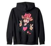 Cow Girl Double Peace Zeichen Rosa Brille Pop Grafik Verspielt Kapuzenjacke