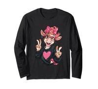 Cow Girl Double Peace Zeichen Rosa Brille Pop Grafik Verspielt Langarmshirt