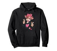 Cow Girl Double Peace Zeichen Rosa Brille Pop Grafik Verspielt Pullover Hoodie