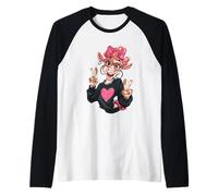Cow Girl Double Peace Zeichen Rosa Brille Pop Grafik Verspielt Raglan