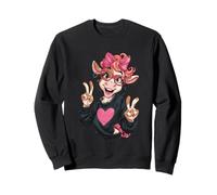 Cow Girl Double Peace Zeichen Rosa Brille Pop Grafik Verspielt Sweatshirt