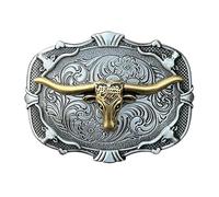 Cowboy-Gürtelnschnitte, westliche Gürtelnschnitte, Western Cowboys Gürtelschnallen 1 Stück Western Cowboys Gürtelschnallen for Männer Rodeo Gold Bull Head Alloy Metal Bundknopf(Silver Gold)
