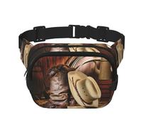 Cowboy-Gürteltasche mit schwarzem Hut, Westernstiefel, quadratisch, doppellagig, mit verstellbarem Riemen, Laufen, Reisen, Wandern, Schwarz , Einheitsgröße