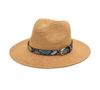Cowboyhut Strohhut Damen Herren Sonnenhut Unisex-Retro-Western-Cowboy-Reithut für Erwachsene, Ledergürtel, breite Kappe, Strohhut Sommer Strandhut Westernhut Panama Hut