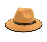 Cowboyhut Strohhut Damen Herren Sonnenhut Woll-Zylinder-Jazz-Hut Retro-Wollhut mit schwarzer Einfassung, Flacher Krempe, Sonnenschirm, großer Krempe Sommer Strandhut Westernhut Panama Hut