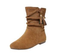 Cowboystiefel Damen Mittel Hoch Braune Stiefeletten Weite Weitschaftstiefel | Schlupfstiefel Flach Schuhe Winter Slouchy Boots Cowboystiefel Gerafftes Halbstiefel Blockabsatz Damenstiefel Elegant