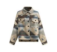 COWOKA Damen Vintage Aztekenmuster Lose Shacket Knopfleiste Langarm Wolljacke Shirts Mantel, Blau Style2, Small