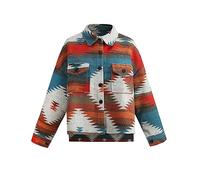 COWOKA Damen Vintage Aztekenmuster Lose Shacket Knopfleiste Langarm Wolljacke Shirts Mantel, Red Style2, XX-Large