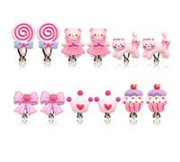 COYUN 6 Paar Ohrclips Kinder Zum Anklipsen, Klipp Ohrringe Kinder Mädchen,Bunte Nicht Durchbohrte Ohrclips Aus Kunstharz Mit Kätzchen, Kronen, Niedliche Prinzessinnen Schmuckzubehör Mädchen Geschenk