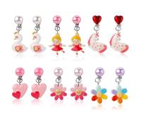 COYUN 6 Paar Ohrclips Kinder Zum Anklipsen, Klipp Ohrringe Kinder Mädchen,Bunte Nicht Durchbohrte Ohrclips Aus Kunstharz Mit Einhorn Blume Herz, Niedliche Prinzessinnen Schmuckzubehör Mädchen Geschenk