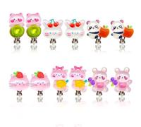 COYUN 6 Paar Ohrclips Kinder Zum Anklipsen, Klipp Ohrringe Kinder Mädchen,Bunte Nicht Durchbohrte Ohrclips Aus Kunstharz Mit Kätzchen, Bären, Niedliche Prinzessinnen Schmuckzubehör Mädchen Geschenk