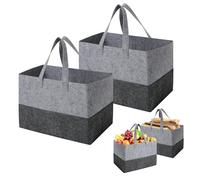 Cozary 2 Stück Filztasche Shopper, 38x25x25cm Faltbar Holzkorb, Filztasche Einkaufstasche, Einkaufskorb Shopper Filztaschen Aufbewahrungskorb für Holz, Zeitungen - Grau