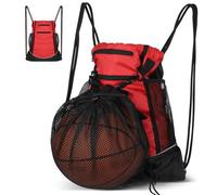 Cozary Fußballtasche mit Abnehmbarem Netztasche, Sportrucksack Herren Kinder mit Kordelzugtasche, Turnbeutel Rot, Basketball Rucksack Vielseitiger Sportbeutel mit Zugband für Gym Outdoor Schule