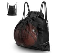Cozary Fußballtasche mit Abnehmbarem Netztasche, Sportrucksack Herren Kinder mit Kordelzugtasche, Turnbeutel Schwarz, Basketball Rucksack Vielseitiger Sportbeutel mit Zugband für Gym Outdoor Schule