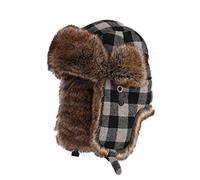 Cozomiz Wintermütze Warme Fliegermütze with Ohrenschützer für Herren Damen Fellmütze Kunstfell Russenmütze Pilotenmütze Hut Trappermütze Uschanka Gingham Schwarz Large