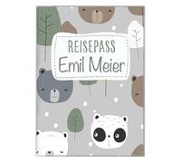 cozy racoon Reisepasshülle für Kinder | Hochwertige Hülle für den Reisepass Deines Kindes |Design Süße Bären (mit Name/mit Personalisierung)