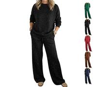 Cozy Travel Crewneck Shiny Sweatshirt und Hose, 2-teiliges Set, glitzernde Glitzer-Oberteile und Hosen, Outfits, 2-teiliges Lounge-Set, Schwarz , XXL