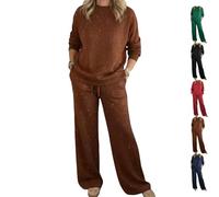 Cozy Travel Crewneck Shiny Sweatshirt und Hose, 2-teiliges Set, glitzernde Glitzer-Oberteile und Hosen, Outfits, 2-teiliges Lounge-Set, braun, XXL