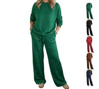 Cozy Travel Crewneck Shiny Sweatshirt und Hose, 2-teiliges Set, glitzernde Glitzer-Oberteile und Hosen, Outfits, 2-teiliges Lounge-Set, grün, XXL