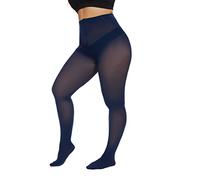 CozyWow Damen Strumpfhose Elastisch Semi-Blickdicht Strumpfhosen Plus Größen Navyblau 4XL