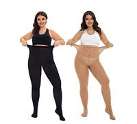 CozyWow Damen Strumpfhose Elastisch Semi-Blickdicht Strumpfhosen Plus Größen XL-XXL Schwarz+Hautfarbe 3XL