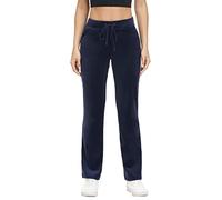 COZZIPLUS Damen-Velourshose, weiche Samt-Jogginghose für Damen, gerades Bein, hohe Taille, Velours-Loungehose mit Taschen, Marineblau, M