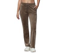 COZZIPLUS Damen-Velourshose, weiche Samt-Sweathose für Damen, gerades Bein, hohe Taille, Velours-Hose mit Taschen, Mokka, Groß