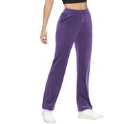 COZZIPLUS Damen-Velourshose, weiche Samt-Sweathose für Damen, gerades Bein, hohe Taille, Velours-Hose mit Taschen, Violett, Groß