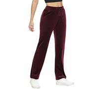 COZZIPLUS Damen-Velourshose, weiche Samt-Sweathose für Damen, gerades Bein, hohe Taille, Velours-Hose mit Taschen, Wein, Groß