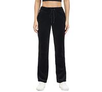 COZZIPLUS Damen-Velourshose, weiche Samt-Sweathose für Damen, gerades Bein, hohe Taille, Velours-Hose mit Taschen, Schwarz, Groß