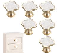 CPELLESSE 6 Stück Kleeblatt-Knäufe, vierblättriger Griff, kreativer Schrank-Schubladengriff, goldfarben, für Kommode, Kleiderschrank, Zinklegierung, Einzelloch, Türgriff (weiß)