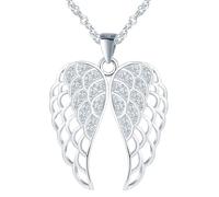 CPSLOVE Damen Engelsflügel Zirkon Halskette Kreative 925 Silber Skelett Doppelte Flügel Ketten Anhänger mit Singapurkette für Mädchen, Silber
