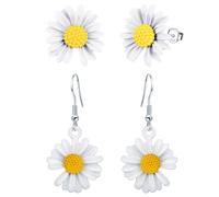 CPSLOVE Damen Kreative Gänseblümchen Ohrringe 925 Sterling Silber Elegante Blume Ohrhänger für Mädchen Mode Bunte Ohrstecker Set aus 2 Paaren