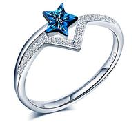 CPSLOVE Damen Mädchen Ringe, 925 Silber ringe, Blauer Kristall stern ringe, Eingelegter Zirkon, Ringe öffnen, Einstellbare Größe, Hochzeitsring, Verlobungsring, Geeigneter Fingerumfang: 49-57mm