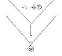CPSLOVE Halskette und Ohrringe für Damen mädchen, Elegant Diamant Schmuck-Sets, 925 silber Halskette anhänger und Ohrringe, Doppelkette Diamant halskette Choker, Vierklauen-diamant Ohrringe, silber
