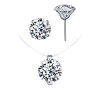 CPSLOVE Halskette und Ohrringe für Damen mädchen, Elegant Diamant Schmuck-Sets, 925 silber Halskette anhänger und Ohrringe, Einzel-Diamant-Halsband Choker, Vierklauen-diamant Ohrringe, silber