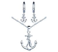 CPSLOVE Halskette und Ohrringe für Damen und mädchen, Elegant Schmuck-Sets, 925 silber Halskette Ohrringe, Klassischer Anker Halskette anhänger, Anker Ohrringe Creole, glänzender zirkon, Silber