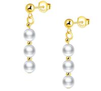 CPSLOVE Perlen Ohrringe Damen 925 Sterling Silber Ohrhänger Gold Elegante Stilvolle Lange Ohrringe Barocker Hängend Tropfen Perlenohrringe für Mädchen 5mm Perle