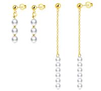 CPSLOVE Perlen Ohrringe Damen 925 Sterling Silber Ohrhänger Gold Elegante Stilvolle Lange Ohrringe Barocker Hängend Tropfen Perlenohrringe für Mädchen 5mm und 4mm Perle