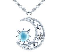 CPSLOVE Stern Mond Kristall Halskette Anhänger, Damen Halskette, 925 Sterling Silber Halskette, Eingelegter zirkonia, glänzend, Mädchen Anhänger
