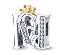 CQWVB Buchstabe Charm Anhänger Damen Alphabet M 925 Sterling Silber für Armband Charms Beads passend für Pandora Armband und Halskette, Kompatibel mit Europäischen Armbänder für Frauen Mädchen