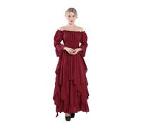 CR ROLECOS Mittelalter Kleid Damen Gothic Kleid Lang Viktorianisches Renaissance Kleid Mittelalterliches Ballkleid Schulterfrei Hexenkleid Rot XXL/3XL