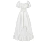 CR ROLECOS Mittelalter Kleid Damen Weiß Kurzärmelig Puffärmel Renaissance Maxikleid Gothic Hexenkleid Viktorianisches Ballkleid Halloween Karneval S