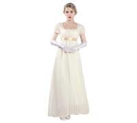 CR ROLECOS Regency-Kleid für Damen, Puffärmel, Empire-Taille, Regency-Kleid, viktorianisches Teeparty-Kleid, gelb, Mittel