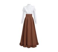 CR ROLECOS Viktorianisches Kleid Damen Mittelalter Kleidung Blusenrock Ballkleider 2-teiliges Edwardianische Kleid Abendkleid Braun XXL