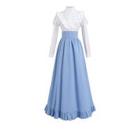CR ROLECOS Viktorianisches Kleid Damen Mittelalter Kleidung Blusenrock Ballkleider 2-teiliges Edwardianische Kleid Abendkleid - Himmel blau L